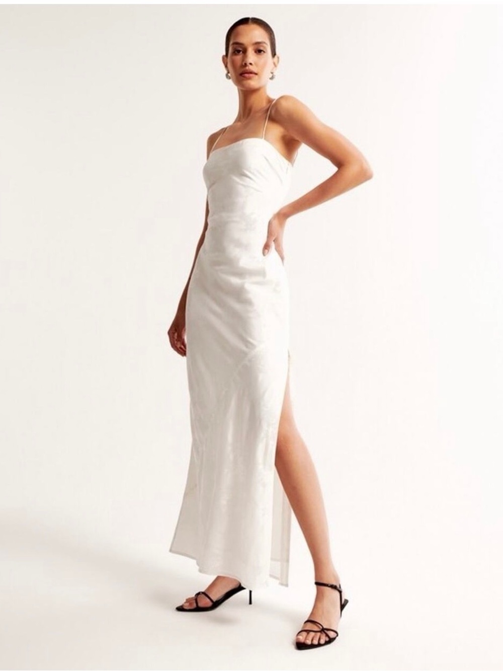Abercrombie & Fitch White Satin Slip Dress with Side Slit